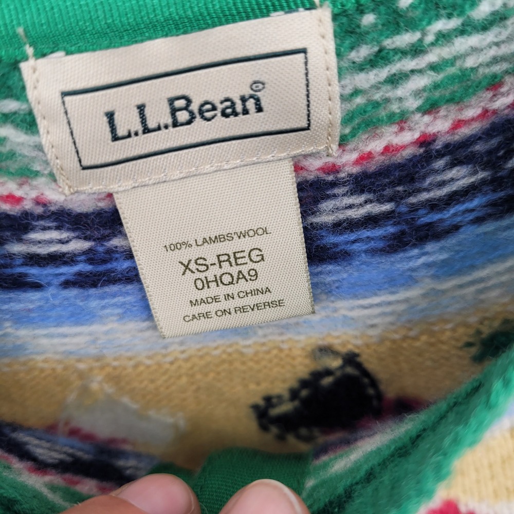 L.L. Bean Scottie Dog Fair Isle Cardigan Women XS Green lambs Wool Sweater vtg - Picture 6 of 7